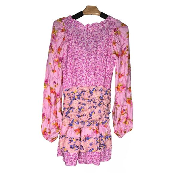 For Love Bell Pink and Orange Floral Blouse Patterned Patchwork Girly Ruffle - Picture 3 of 10